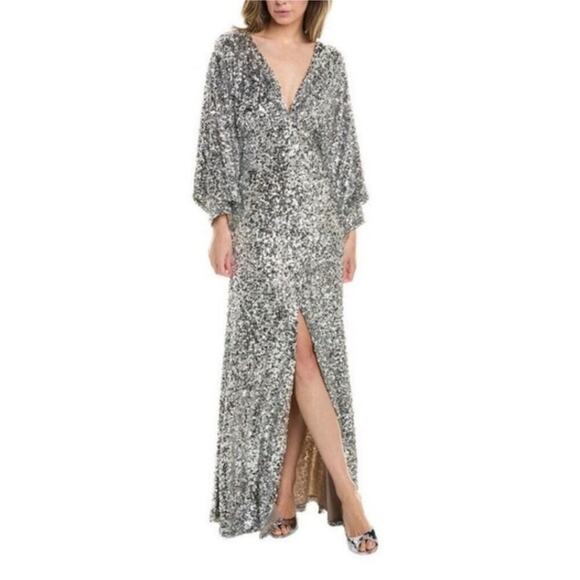 Sachin + Babi Size 8 NEW Womens Sequin Gabby Glitter Long Sleeve V Neck Gown NWT - Picture 2 of 9